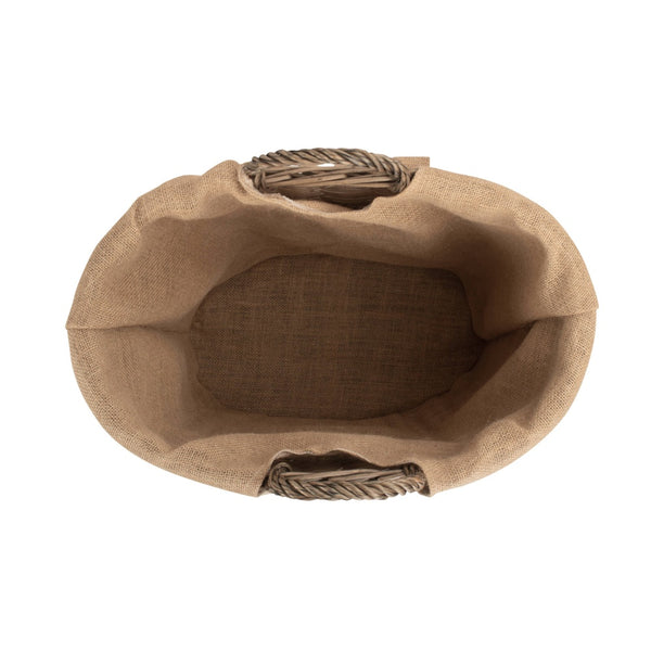 Red Hamper Hessian Lined Oval Wicker Log Basket