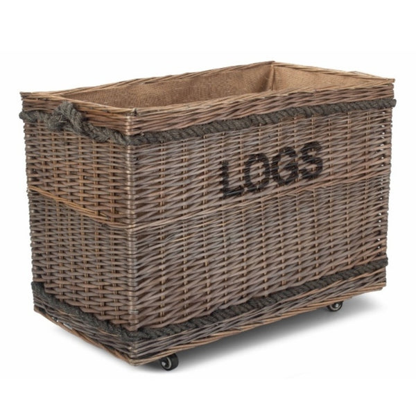 red hamper Jumbo Wicker Log Basket on Wheels