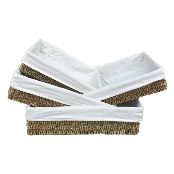 red hamper Lined Rectangular Seagrass Serving Tray