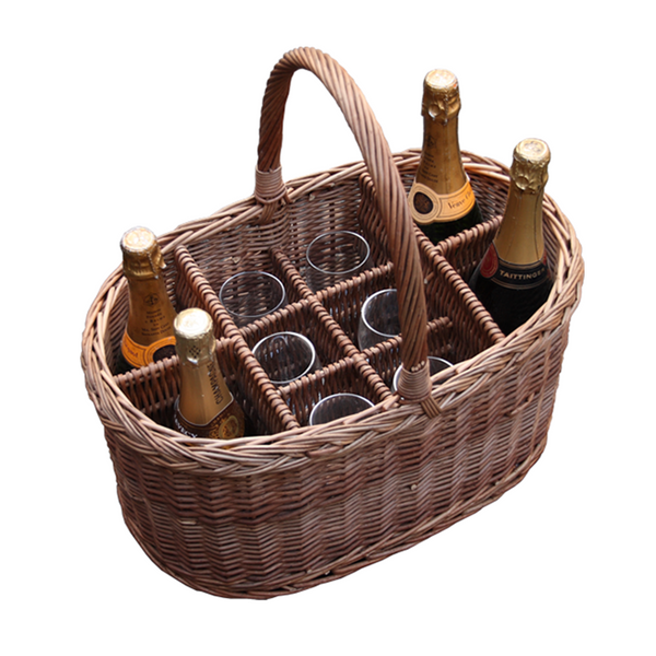 red hamper Oval Festival Wicker Drinks Basket