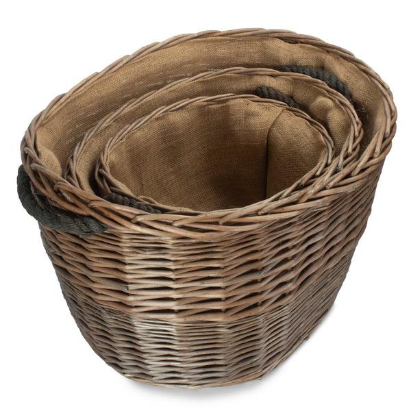 Red Hamper Oval Hessian Lined Wicker Log Basket