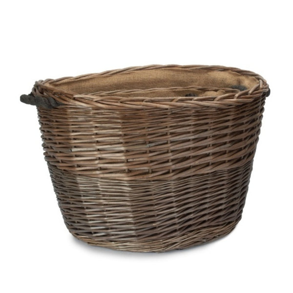 Red Hamper Oval Hessian Lined Wicker Log Basket