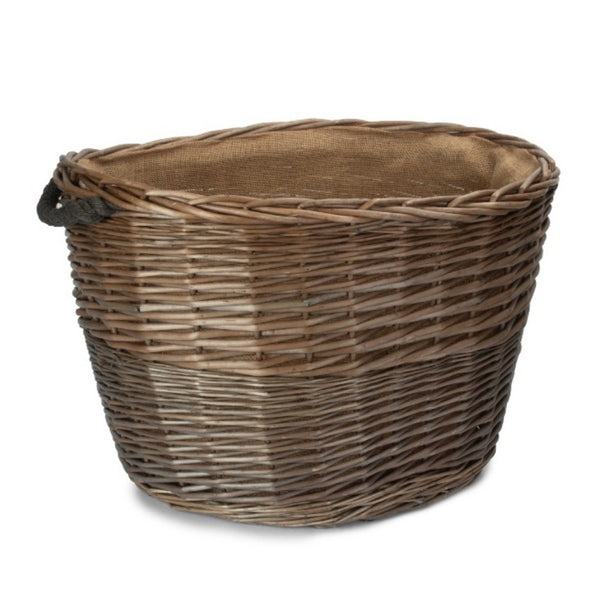 Red Hamper Oval Hessian Lined Wicker Log Basket