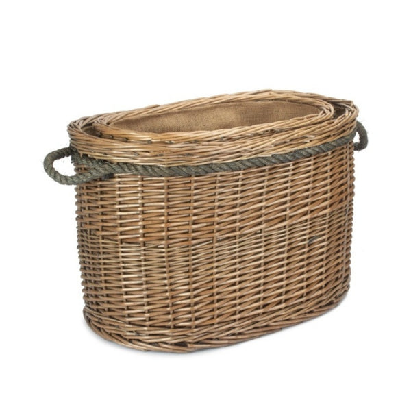 Red Hamper Oval Rope Handled Wicker Log Basket