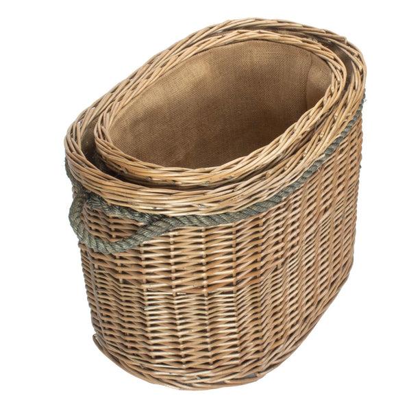 Red Hamper Oval Rope Handled Wicker Log Basket