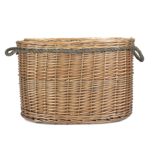 Red Hamper Oval Rope Handled Wicker Log Basket