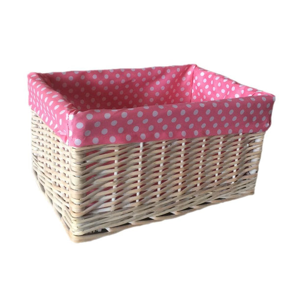 Red Hamper Pink Spotty Lined Wicker Storage Basket