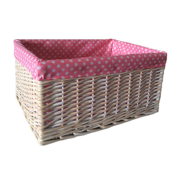 Red Hamper Pink Spotty Lined Wicker Storage Basket