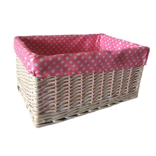 Red Hamper Pink Spotty Lined Wicker Storage Basket