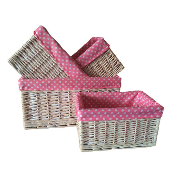 red hamper Pink Spotty Lined Wicker Storage Basket