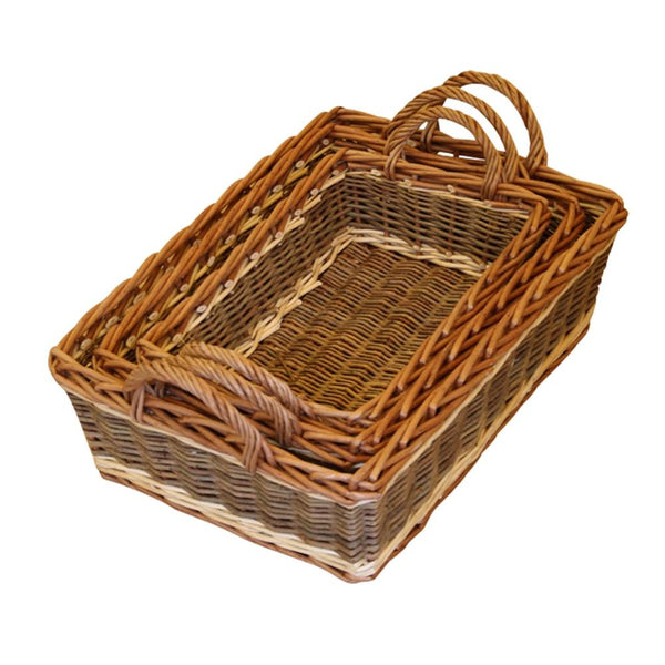 red hamper Set of 3 Malvern Wicker Serving Trays