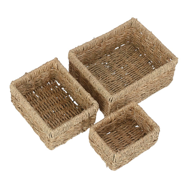 Red Hamper Set Of 3 Rectangular Seagrass Trays