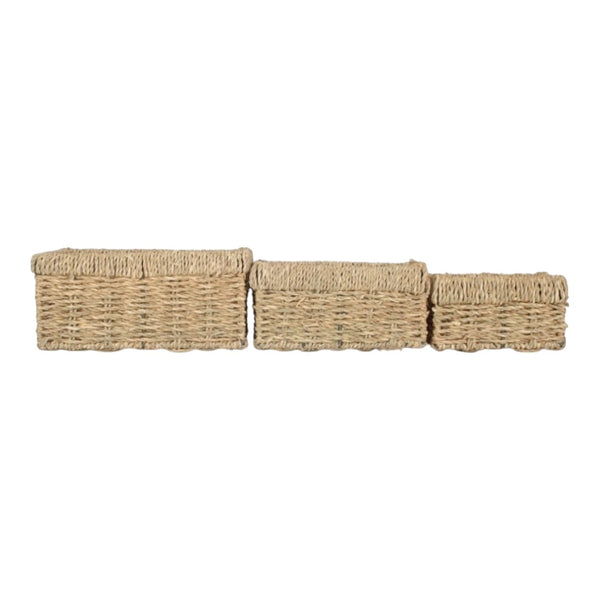 Red Hamper Set Of 3 Rectangular Seagrass Trays