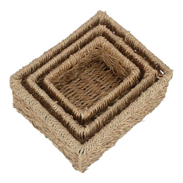 Red Hamper Set Of 3 Rectangular Seagrass Trays