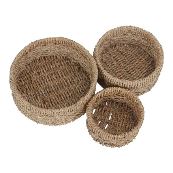 Red Hamper Set Of 3 Round Seagrass Trays