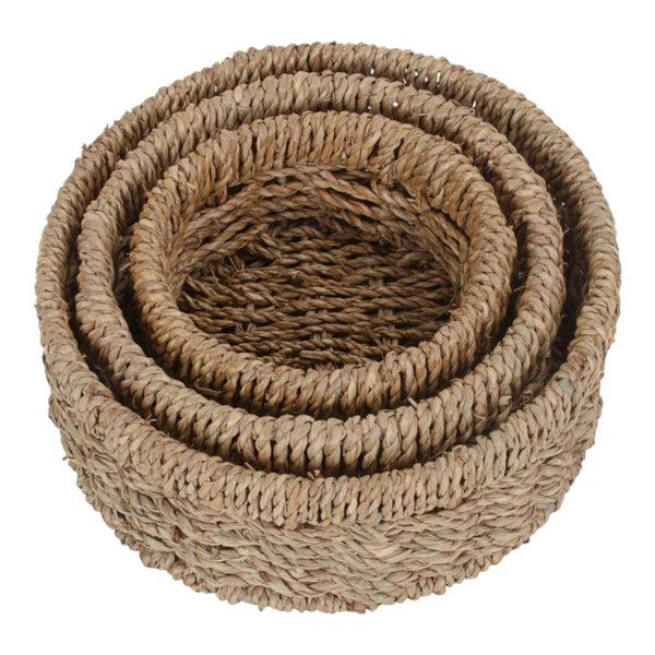 Red Hamper Set Of 3 Round Seagrass Trays