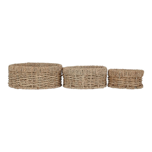 Red Hamper Set Of 3 Round Seagrass Trays