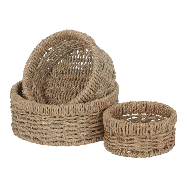 red hamper Set of 3 Round Seagrass Trays