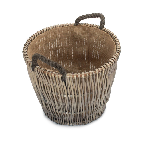 Red Hamper Small Round Grey Wicker Log Basket