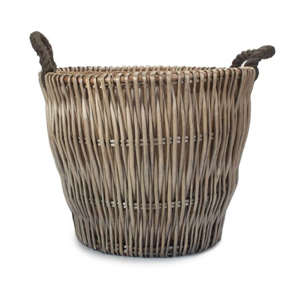 Red Hamper Small Round Grey Wicker Log Basket