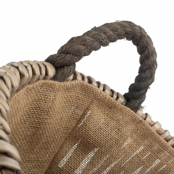 Red Hamper Small Round Grey Wicker Log Basket