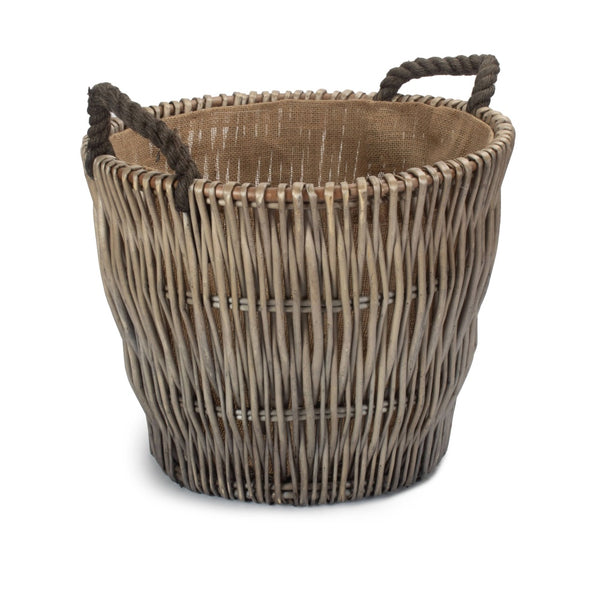 red hamper Small Round Grey Wicker Log Basket