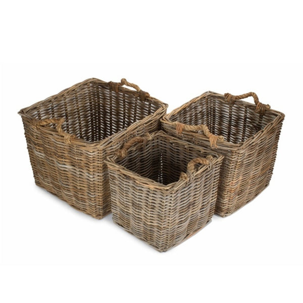 Red Hamper Square Grey Rattan Log Basket