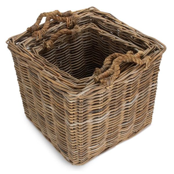 Red Hamper Square Grey Rattan Log Basket