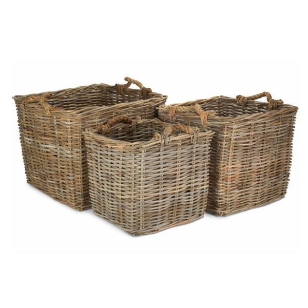 red hamper Square Grey Rattan Log Basket