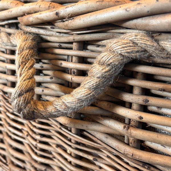 Red Hamper Square Hessian Lined Wheeled Log Basket