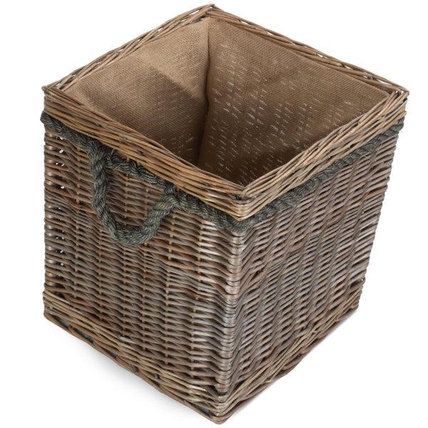 Red Hamper Square Rope Handled Wicker Log Basket