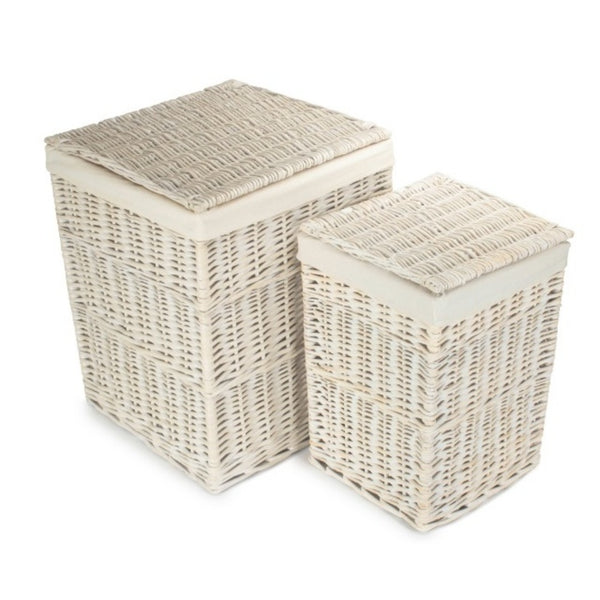 Red Hamper Square White Wash Wicker Laundry Basket