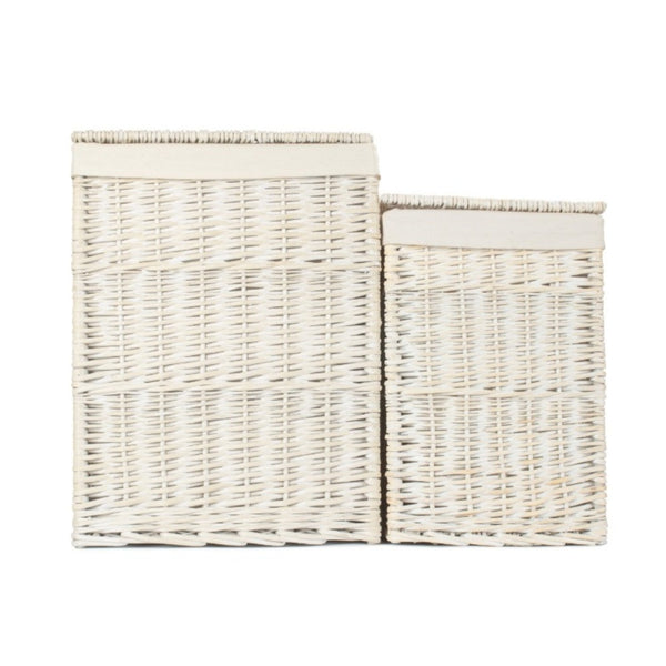 Red Hamper Square White Wash Wicker Laundry Basket