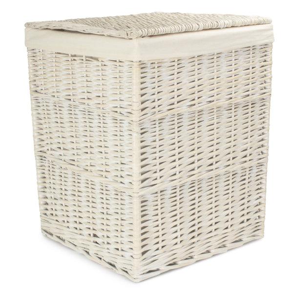 Red Hamper Square White Wash Wicker Laundry Basket
