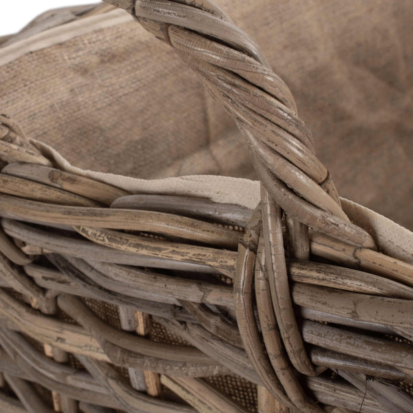 Red Hamper Wheeled Hessian Lined Rattan Log Basket