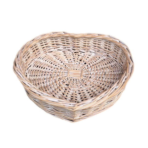 Red Hamper Whitewash Heart Shaped Wicker Tray