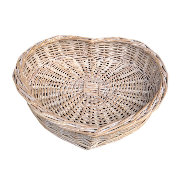 Red Hamper Whitewash Heart Shaped Wicker Tray