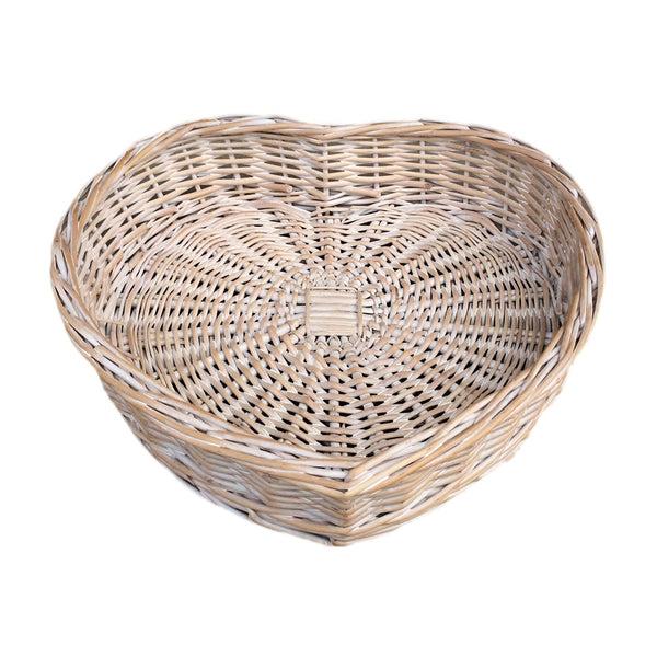 Red Hamper Whitewash Heart Shaped Wicker Tray