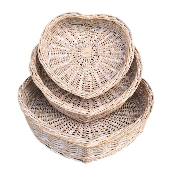 red hamper Whitewash Heart Shaped Wicker Tray