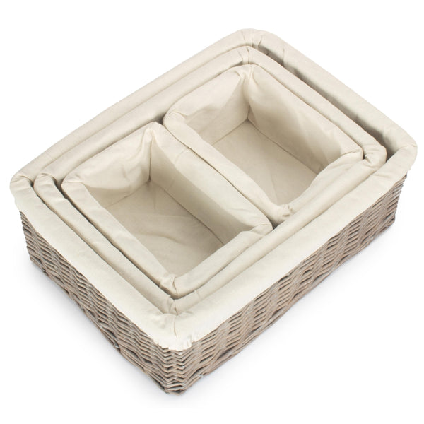 Red Hamper Wicker Grey Wash Lined Storage Tray