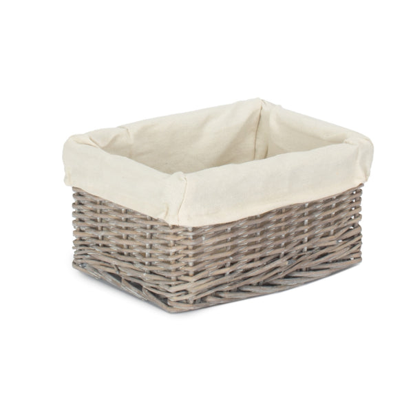 Red Hamper Wicker Grey Wash Lined Storage Tray