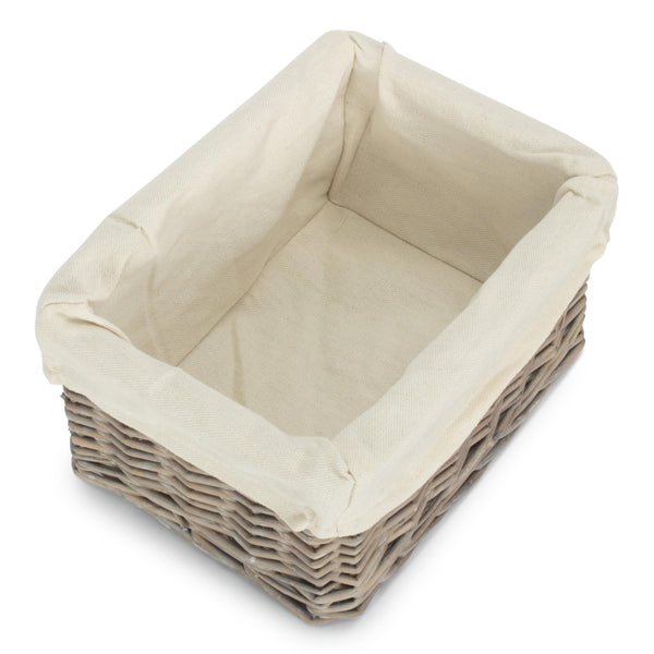 Red Hamper Wicker Grey Wash Lined Storage Tray