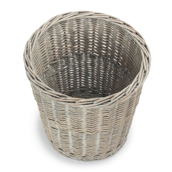 Red Hamper Wicker Grey Wash Round Waste Bin