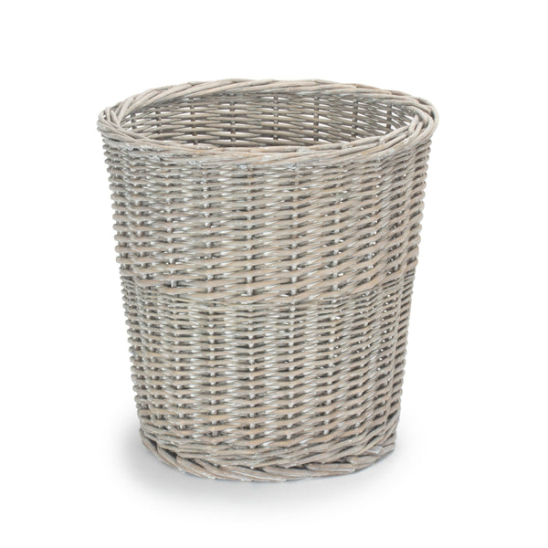 red hamper Wicker Grey Wash Round Waste Bin