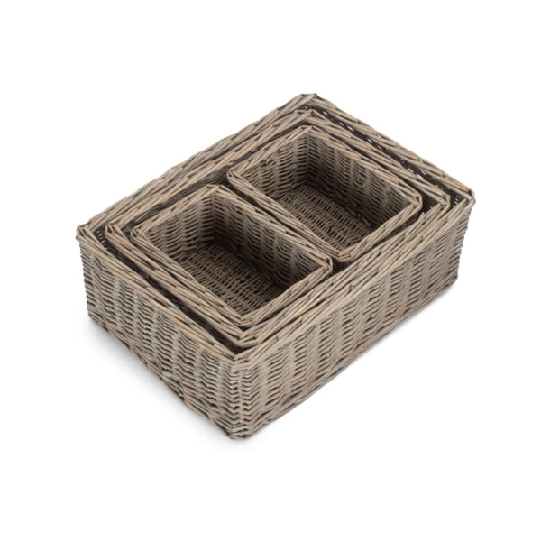 Red Hamper Wicker Grey Wash Storage Tray