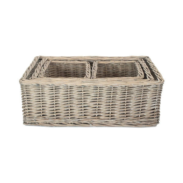 Red Hamper Wicker Grey Wash Storage Tray