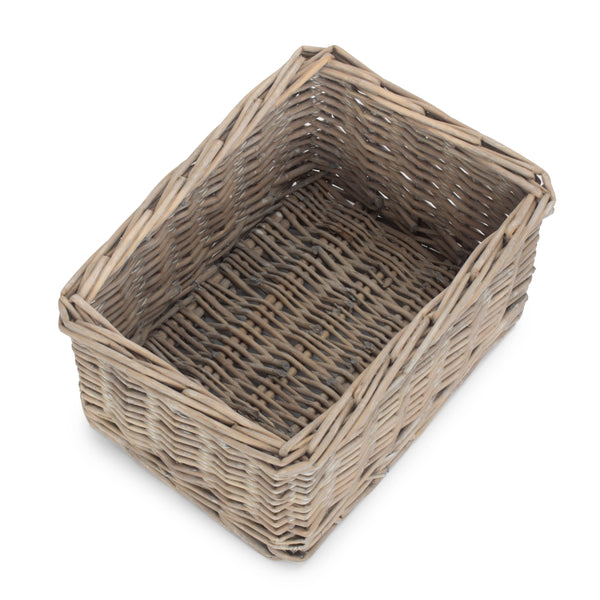 Red Hamper Wicker Grey Wash Storage Tray