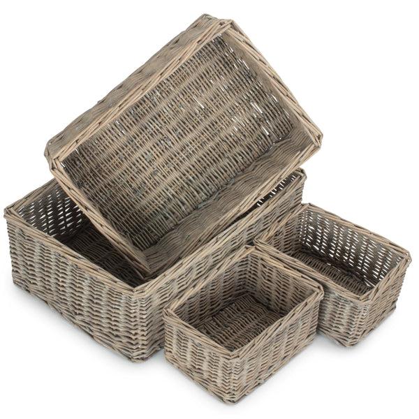 red hamper Wicker Grey Wash Storage Tray