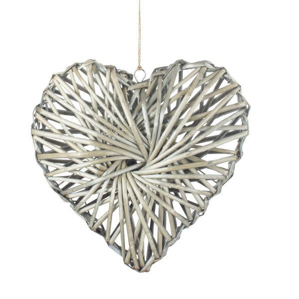 red hamper Wicker Heart Wreath Grey Wash Finish