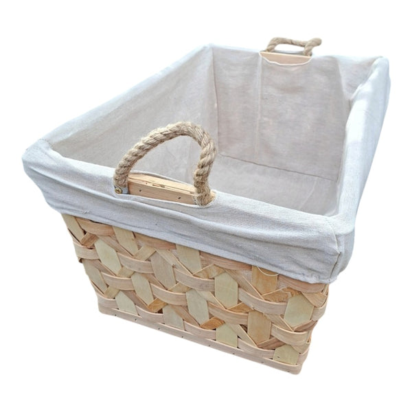 Red Hamper Rope Handle Wooden Weave Lined Storage Basket